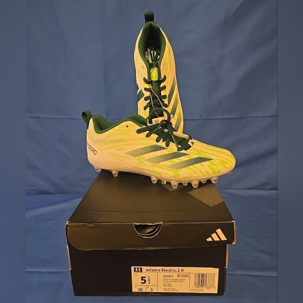 Adidas Kids US 5.5 Adizero Electric 2 Football Cleats Green White Lime Lace Up